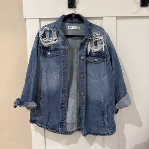 BKE Distressed Denim Shacket / Jacket